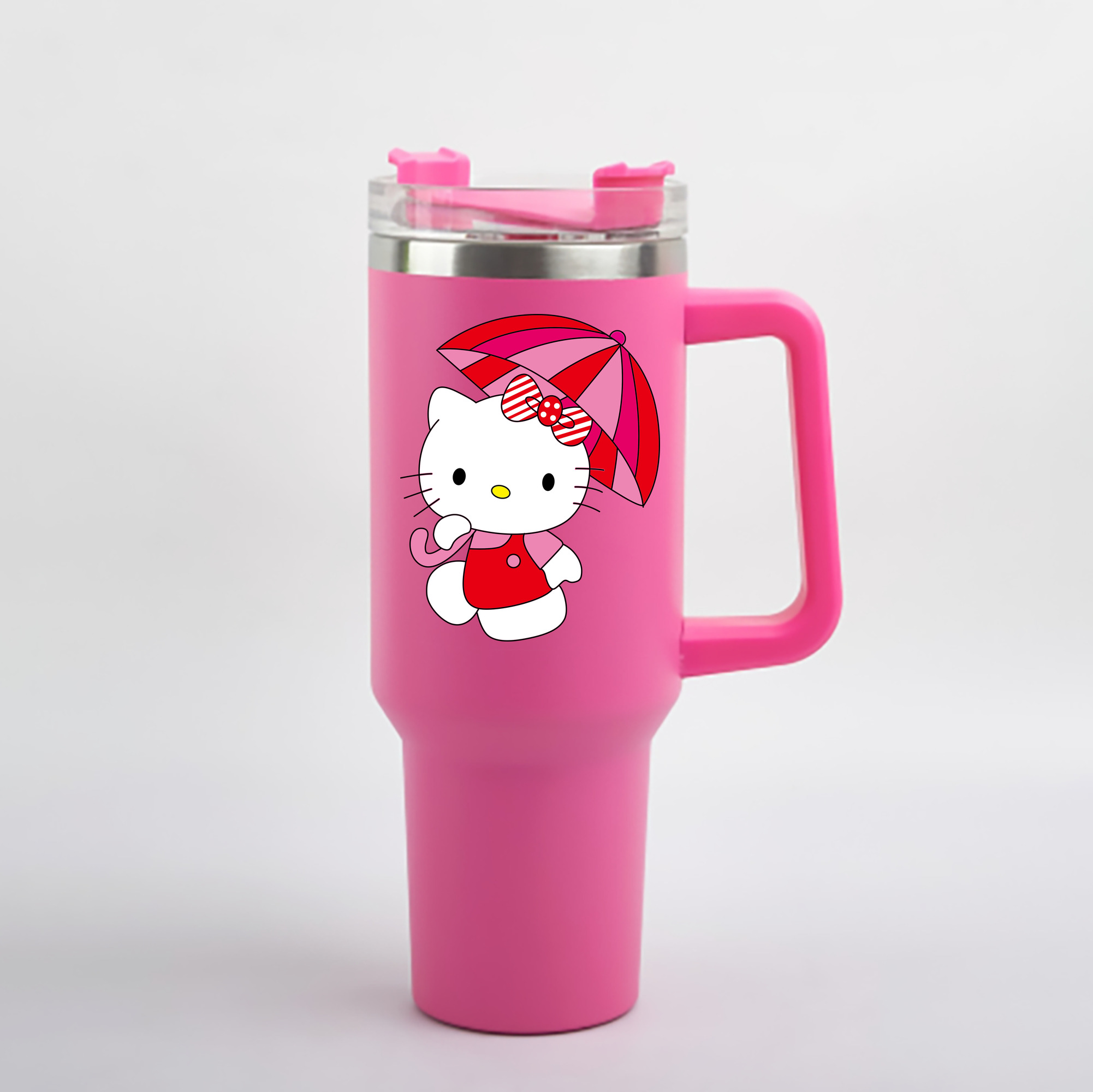 （画像用） Hello Kitty ハローキティ 1200mL車用タンブラー - クリスタルステッカー（プラスチックストロー付き）
